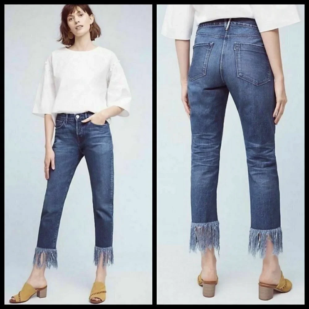 💕3x1💕 Straight Crop Fringe Jean Button Fly High Waisted Cropped ~ Lima 27 NWT